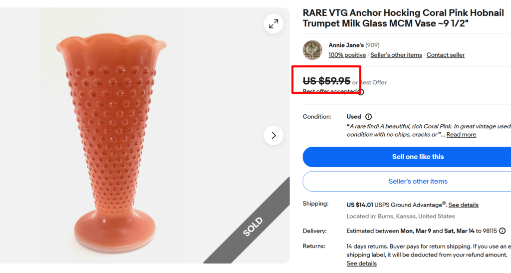 Anchor Hocking Coral Pink Trumpet Vase