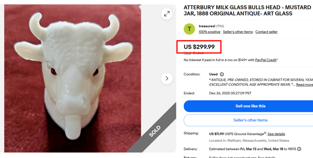 Atterbury Bulls Head Milk Glass Mustard jar