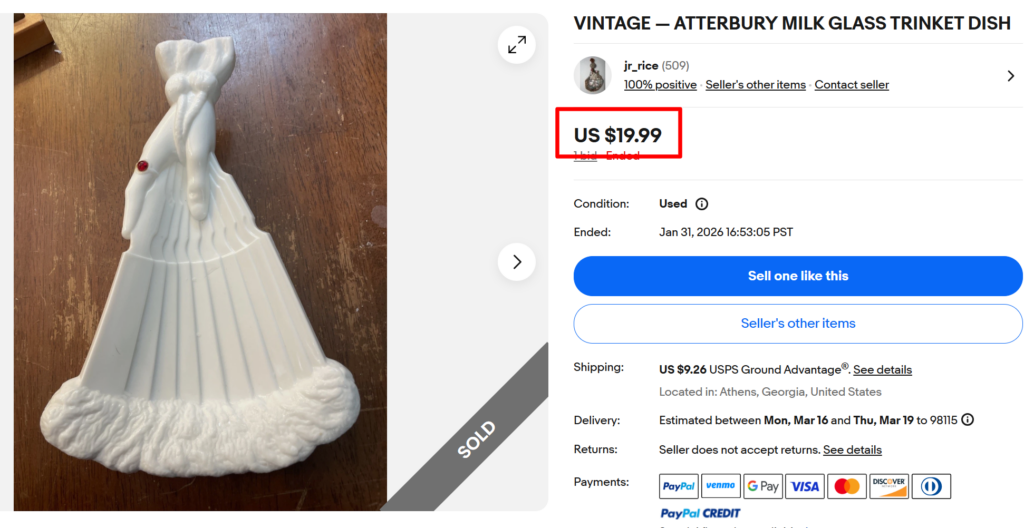 Atterbury Fan in Hand Milk Glass Trinket Dish