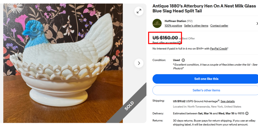 Atterbury Hen on Nest Blue Slag Milk Glass Dish