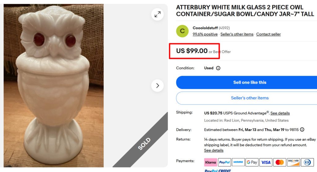 Atterbury Owl Milk Glass Candy Jar