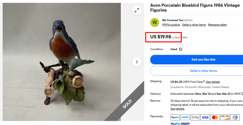 Avon Bluebird Porcelain Figurine
