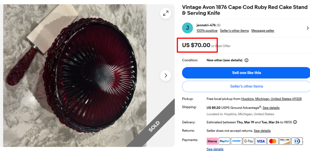 Avon Cape Cod Cake Stand and Serving Knife