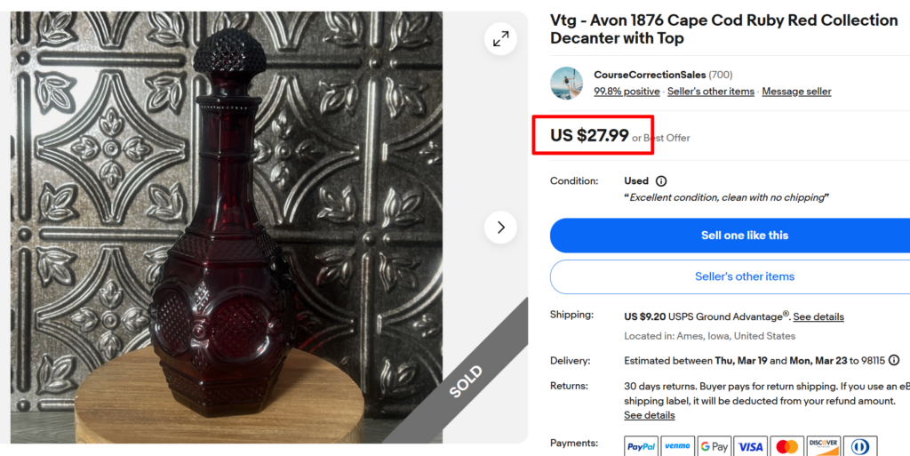 Avon Cape Cod Decanter With Top