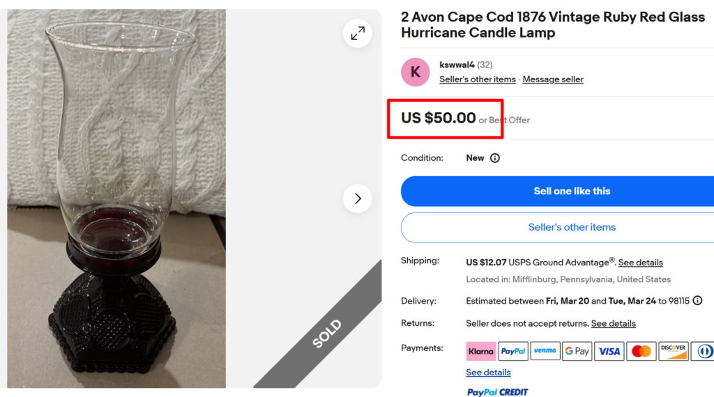 Avon Cape Cod Hurricane Candle Lamp