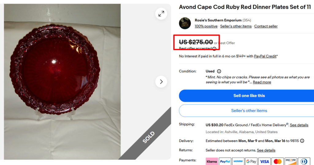Avon Cape Code Ruby Red Plates
