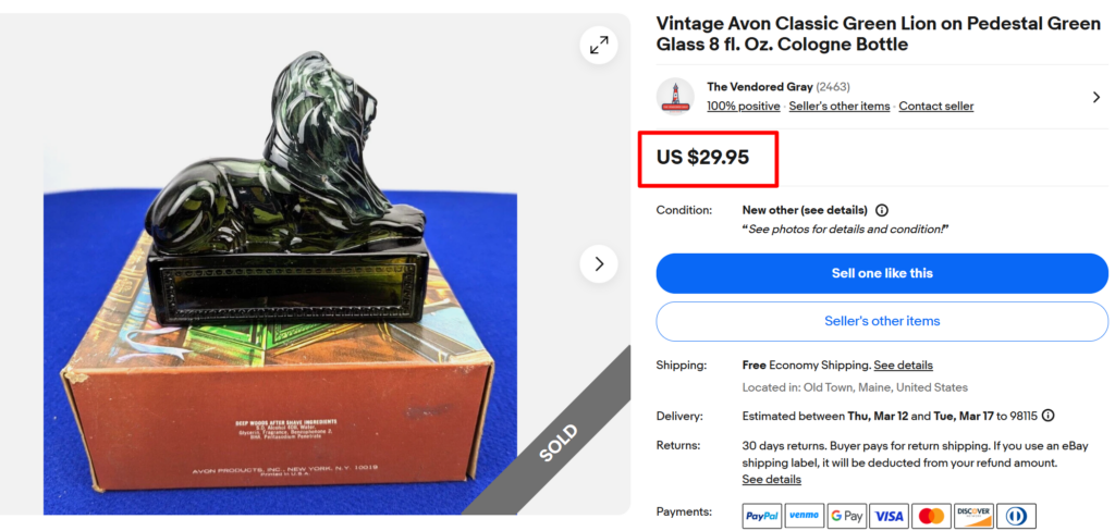 Avon Classic Green Lion Cologne Bottle