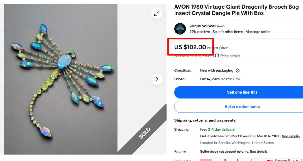 Avon Dangle Dragonfly Booch