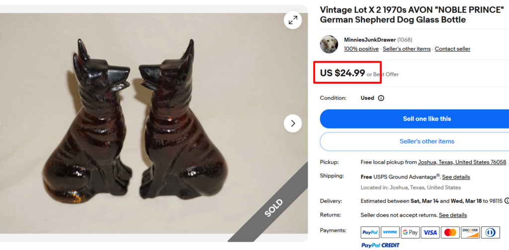 Avon German Shepherd Noble Prince Dog Bottle