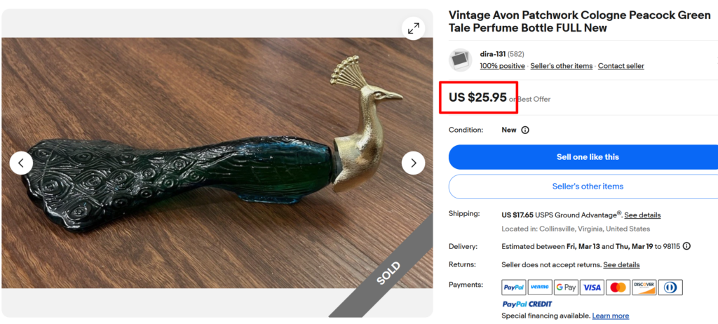 Avon Green Peacock Patchwork Bottle