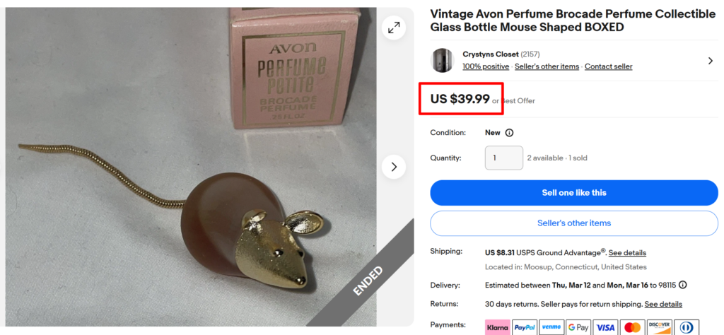 Avon Mouse Brocade Perfume Bottle