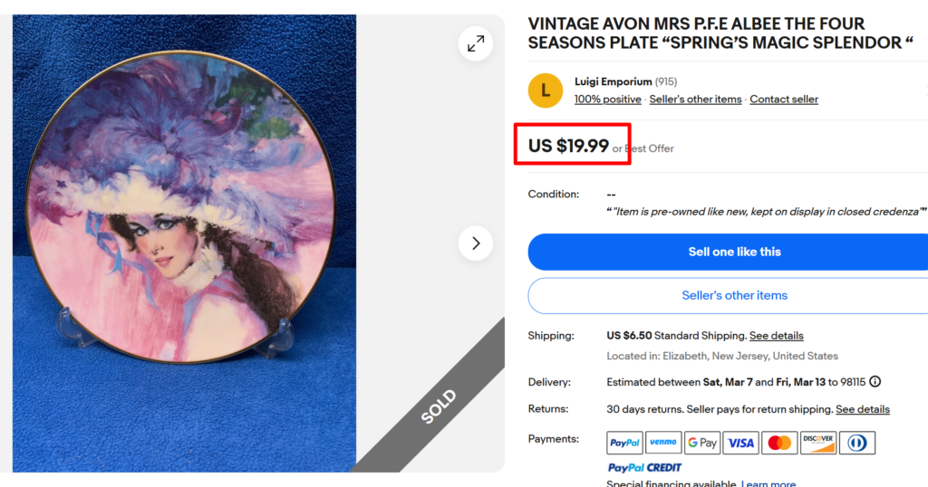 Avon Mrs PFE Albee The Four Seasons Plate