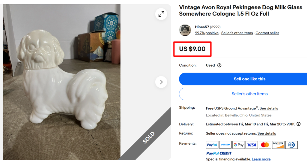 Avon Royal Pekingese Dog Cologne Bottle