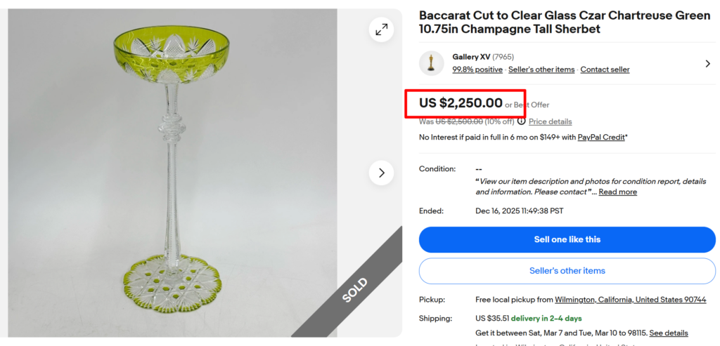Baccarat Cut to Clear Czar Chartreuse Green Sherbet Glass