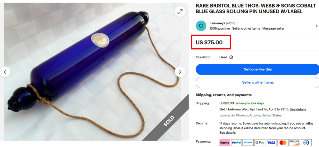 Bristol Blue Glass Rolling Pin