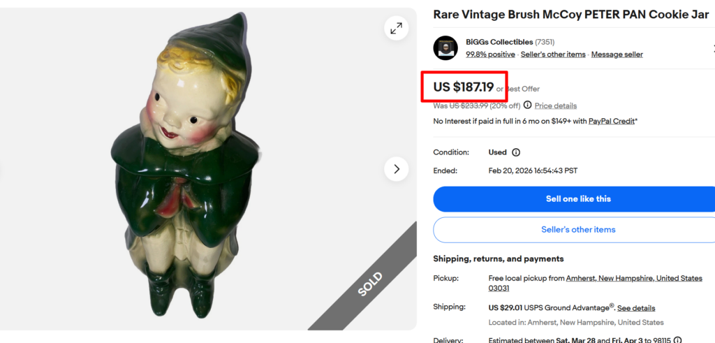 Brush McCoy Peter Pan Cookie Jar