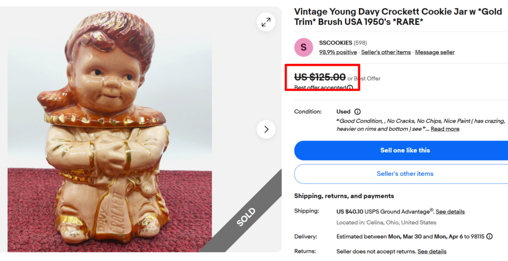 Brush McCoy Young Davy Crockett Cookie Jar