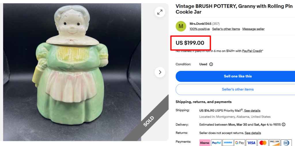 Brush Pottery Granny W19 Cookie Jar