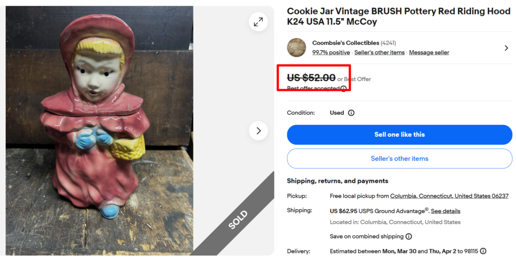 Brush Pottery Red Riding Hood K24 Cookie Jar