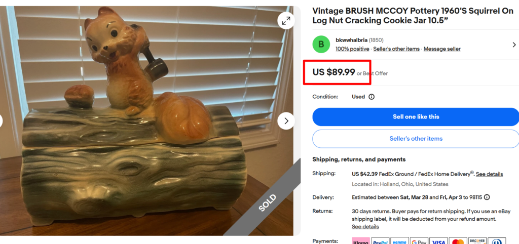 Brush Pottery Squirrel on Log Cookie Jar