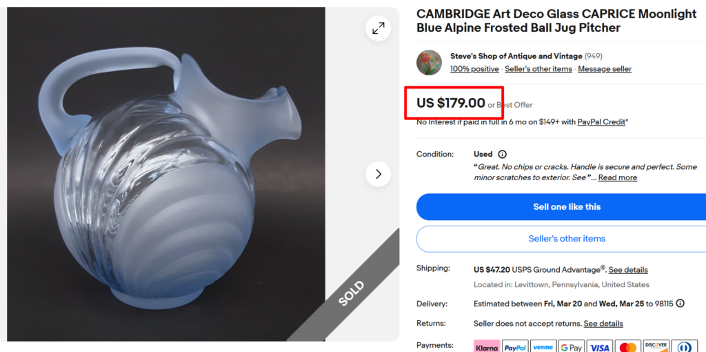 Cambridge Caprice Moonlight Blue Alpine Frosted Ball Pitcher