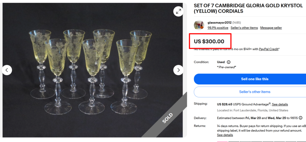 Cambridge Gloria Etching Gold Krystol Cordials