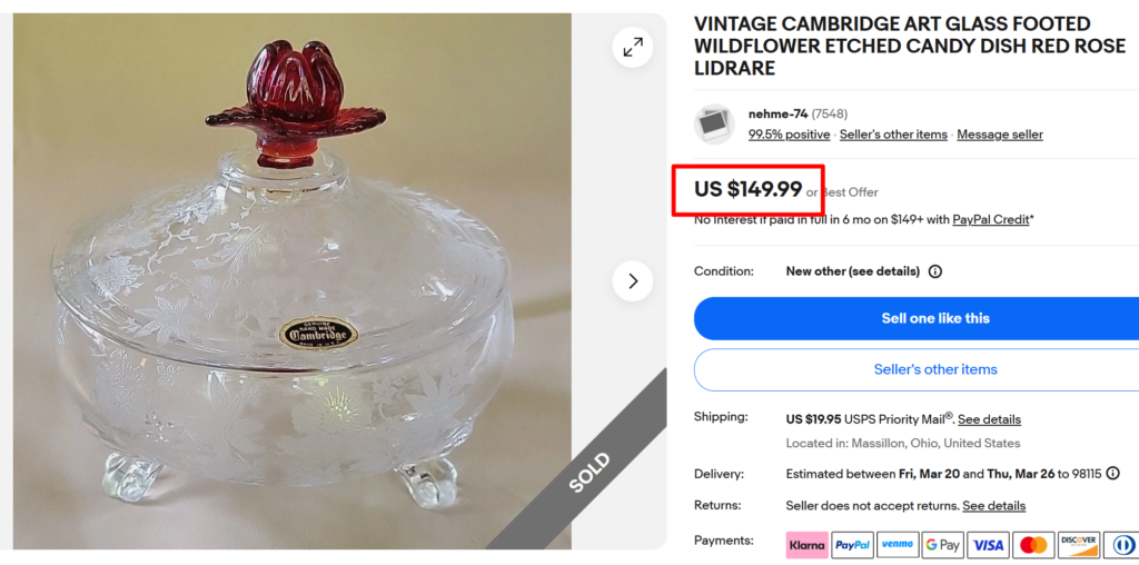 Cambridge Wildflower Etch Footed Candy Dish