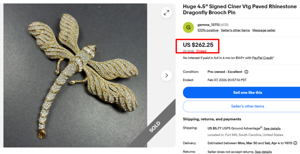 Ciner Paved Rhinestone Dragonfly Brooch