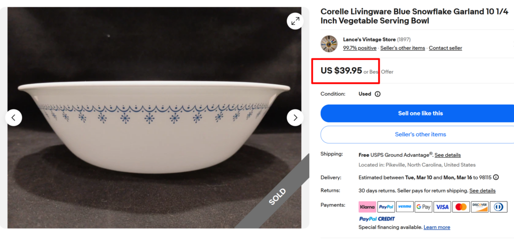 Corelle Blue Snowflake Garland Serving Bowl