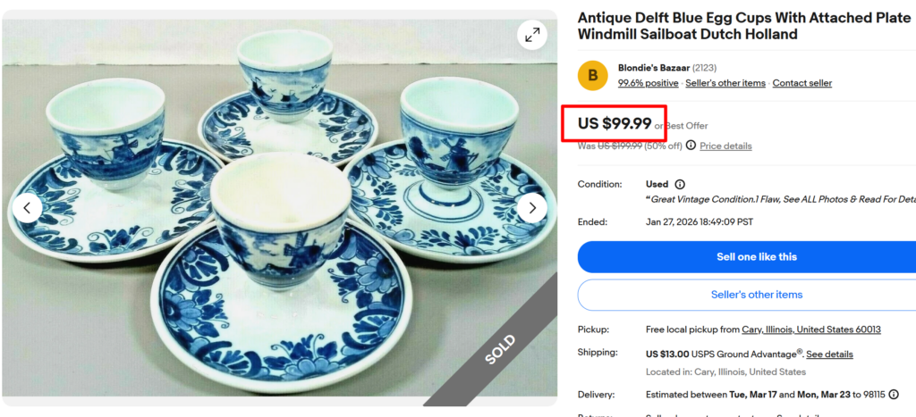 Delft Blue Windmill Sailboat Egg Cups with Plate