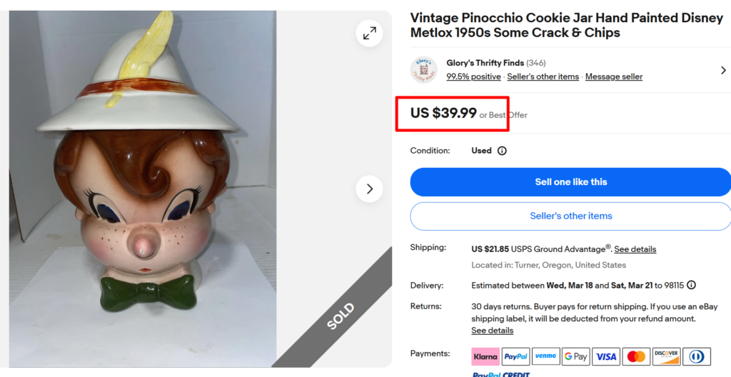 Disney Pinocchio Cookie Jar