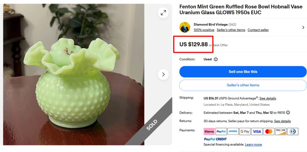 Fenton Mint Green Uranium Bowl Vase