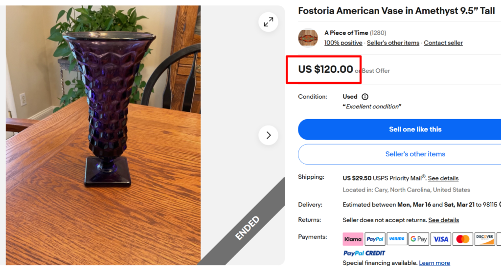 Fostoria American Amethyst Vase