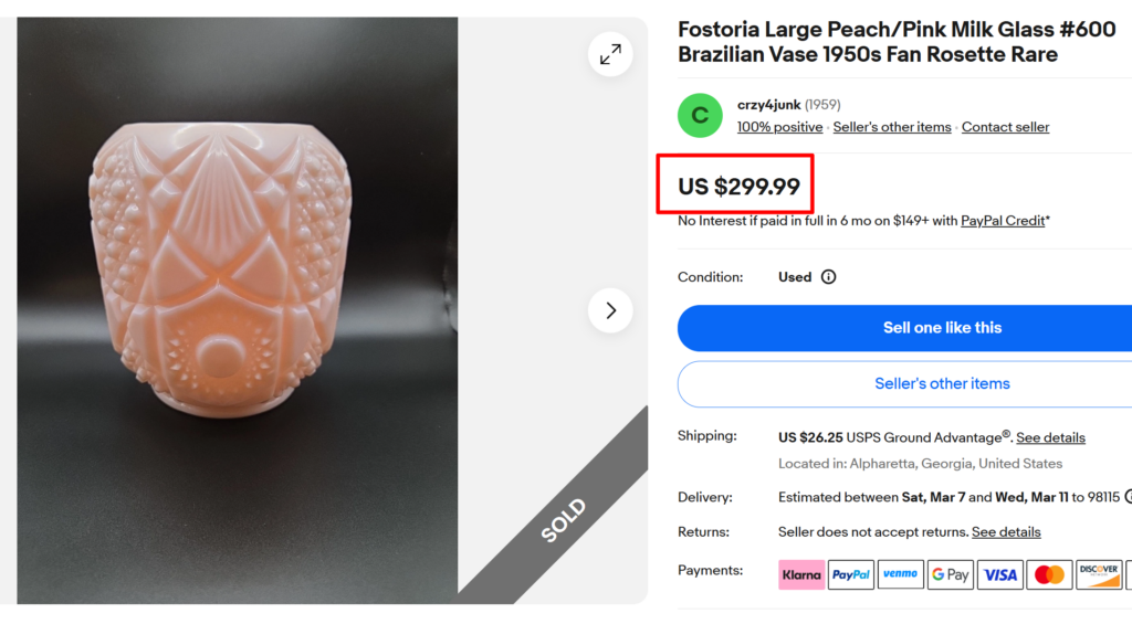 Fostoria Pink Milk Glass Brazilian Vase