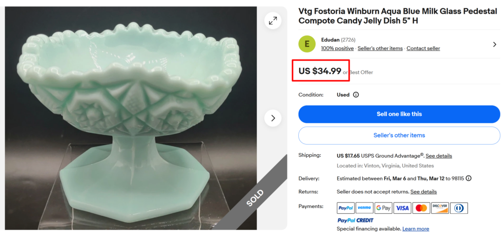 Fostoria Winburn Aqua Blue Milk Glass Candy Dish