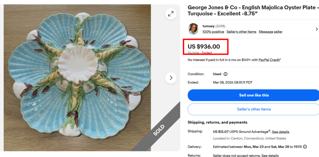 George Jones & Co Majolica Turquoise Oyster Plate