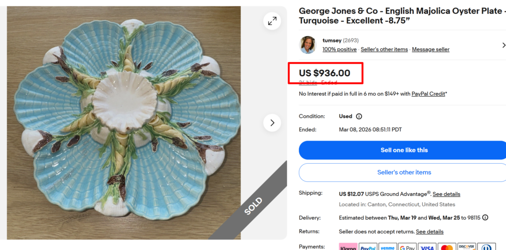 George Jones & Co Majolica Turquoise Oyster Plate