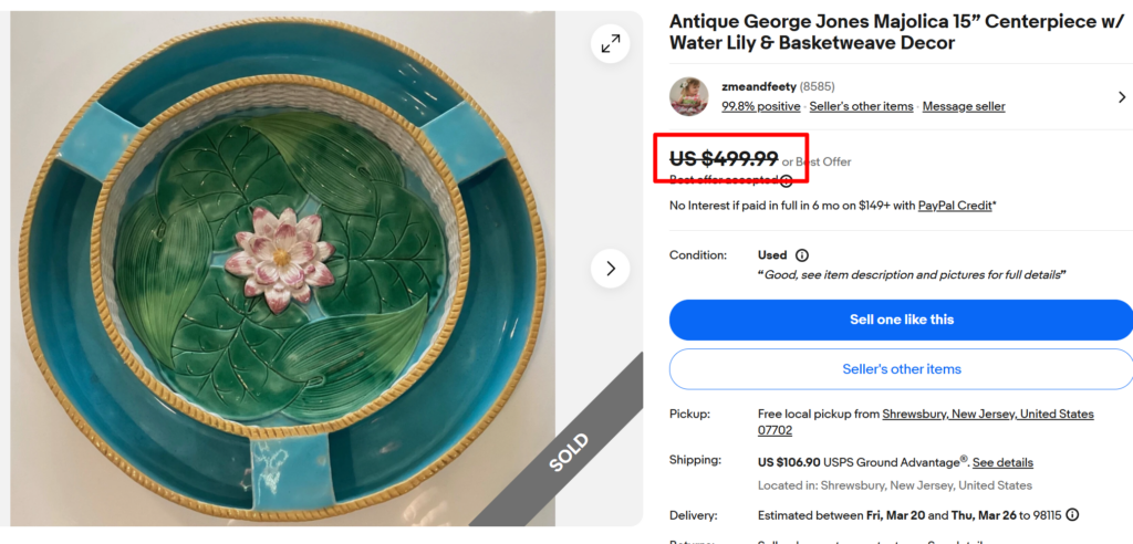 George Jones & Co Majolica Waterlily Basketweave Plate