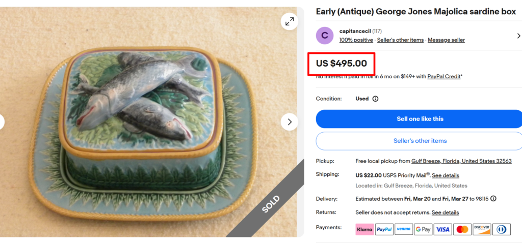 George Jones Majolica Sardine Boxes