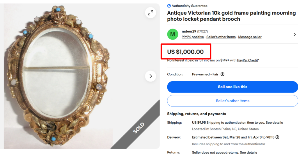 Golden Photo Frame Mourning Brooch