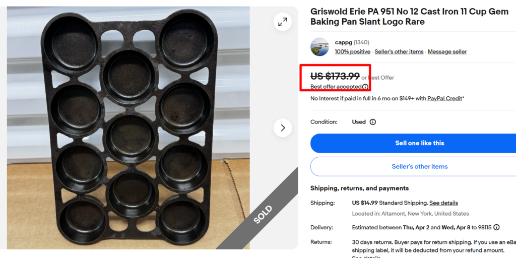 Griswold Erie Cast Iron Cup Cake Baking Pan