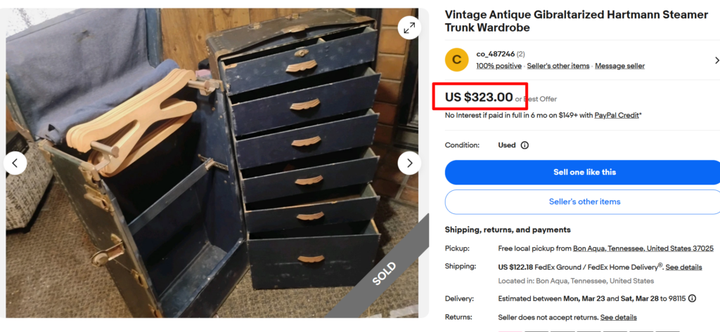 Hartmann Wardrobe Gibraltarized Steamer Trunk