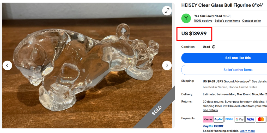 Heisey Clear Glass Bull Figurine
