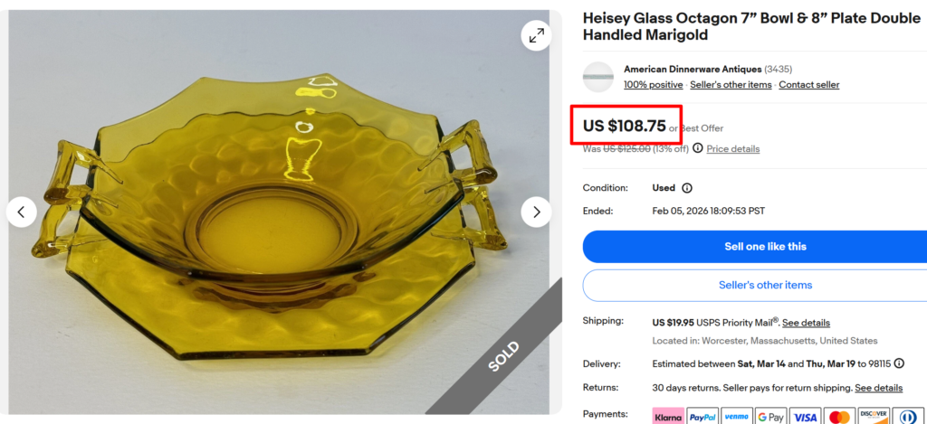 Heisey Glass Octagon Marigold Bowl & Plate