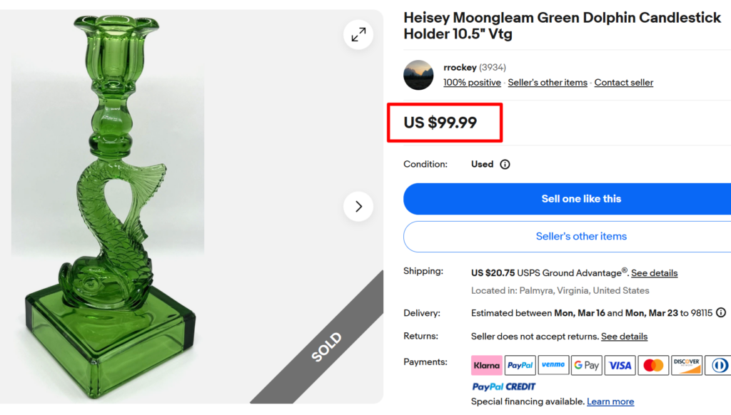 Heisey Moongleam Green Dolphin Candle Holder