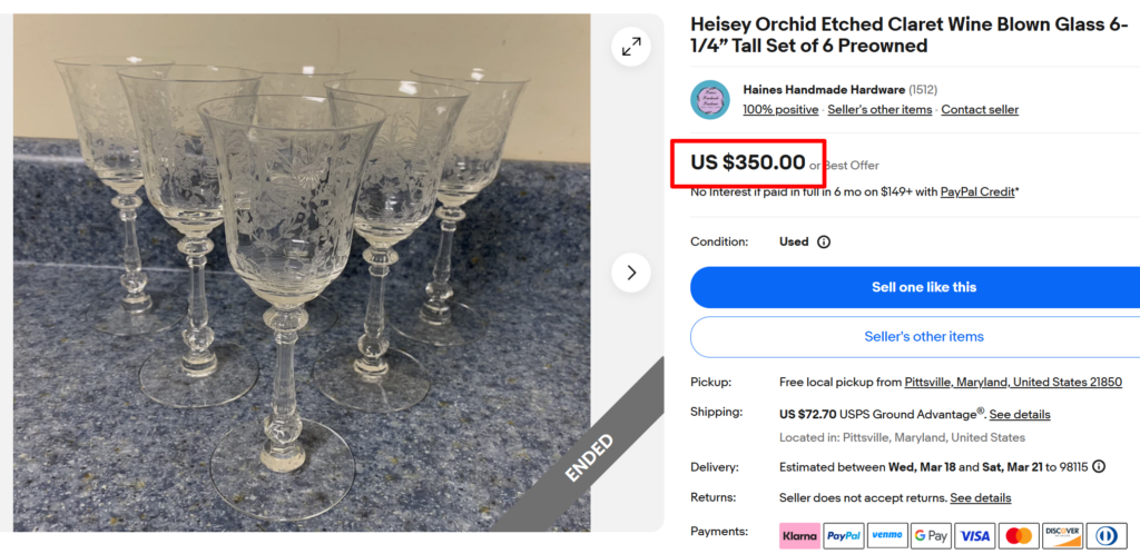 Heisey Orchid Etcher Claret Wine Glasses
