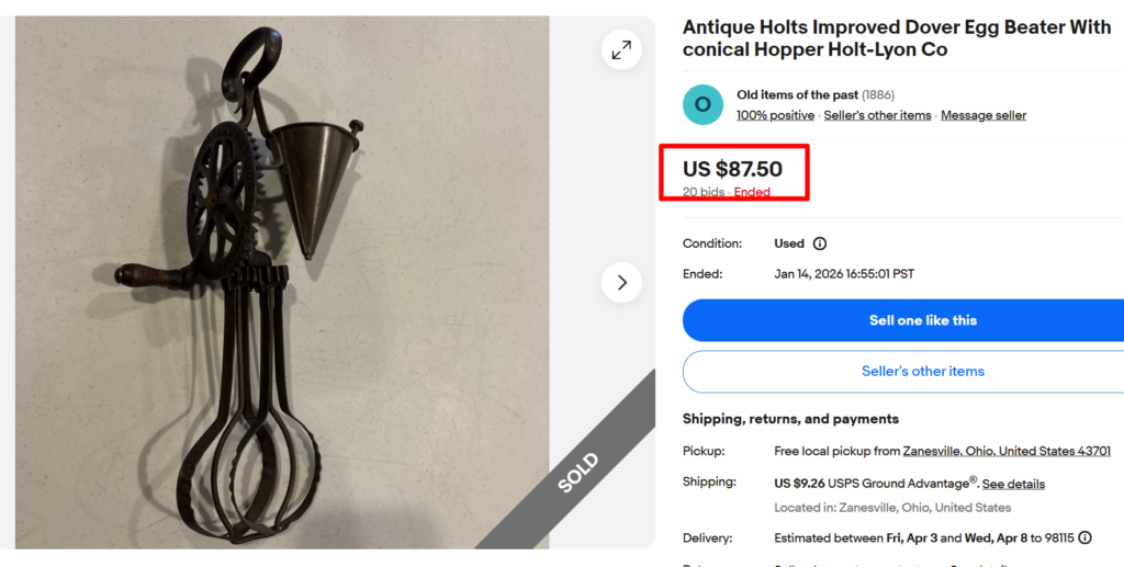 Hold-Lyon Co Improved Dover Egg Beater with Conical Hopper