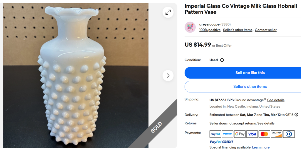 Imperial Glass Milk Glass Hobnail Vase