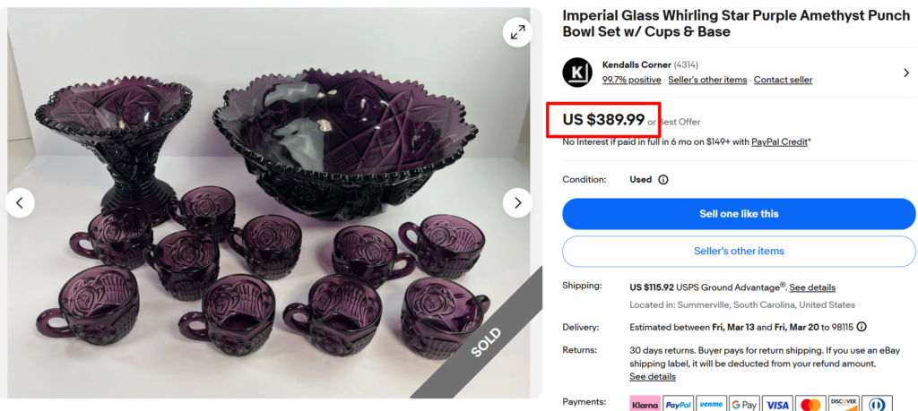 Imperial Glass Whirling Star Amethyst Punch Bowl Set