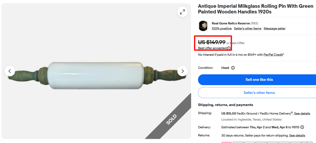 Imperial Milk Glass Rolling Pin